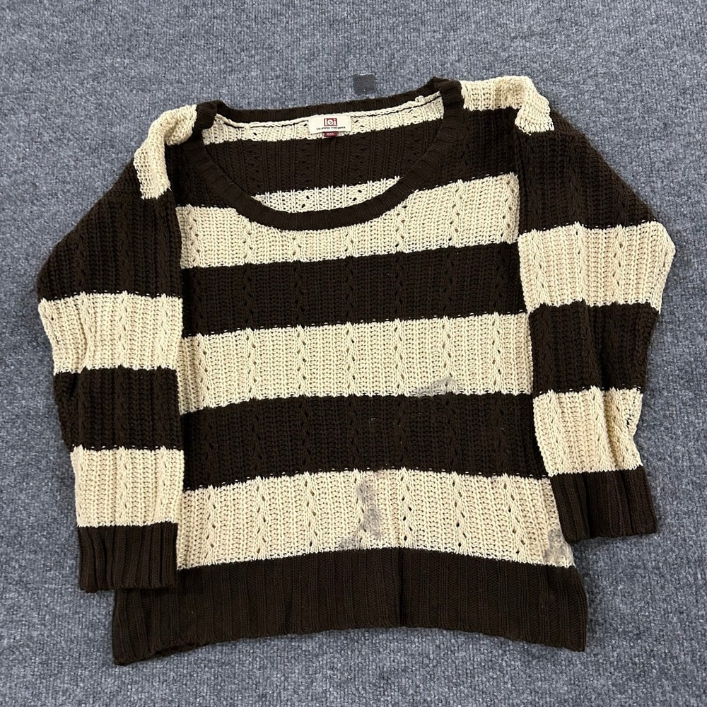 L.E.I. Sweater Womens XXL Brown Cream Striped Scoop Neck Cable Knit Casual